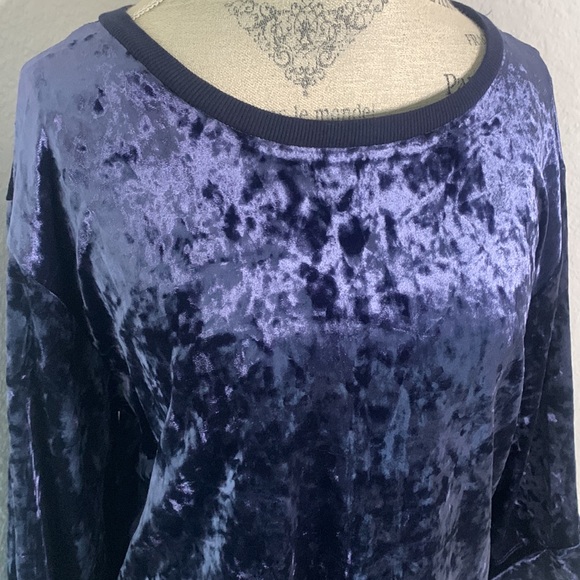 Deep Blue Velvet Cuffed Blouse - Picture 2 of 7